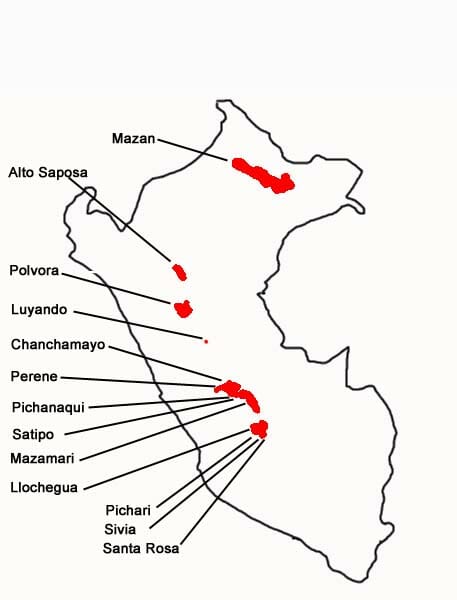 Karte Gelbfieber Gebiete in Peru