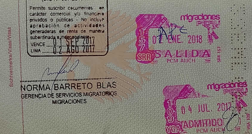Einreisestempel Peru Visa