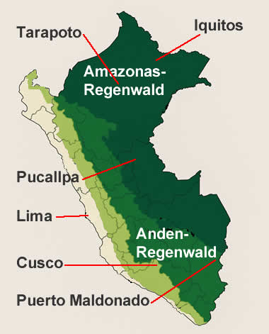 Amazonas- und Anden-Regenwald Karte