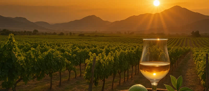 Weinberge in Pisco bei Sonnenuntergang
