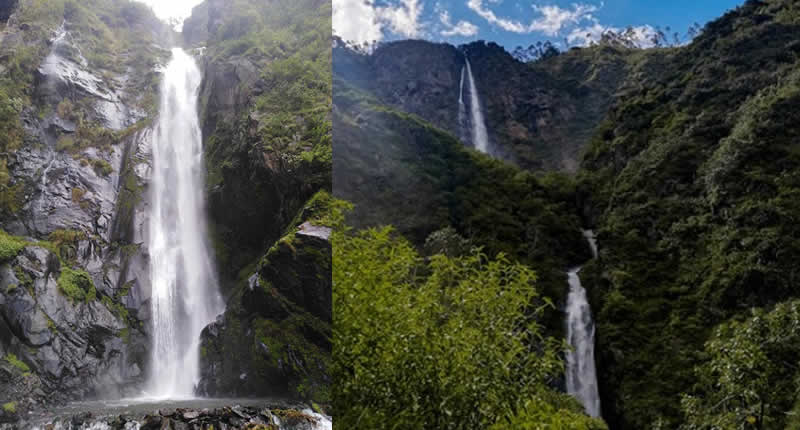Cascada Wayra Phauchinta bei Sandia: Doppelter Wasserfall im grünen Osten von Puno