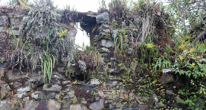 Sitio arqueológico Illingaya sobre una angosta cresta montañosa con vista al valle del río Ollachea en Carabaya, Puno